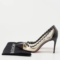 Pre Owned Christian Louboutin Black Patent Leather and PVC Lisabeth Pumps Size 37