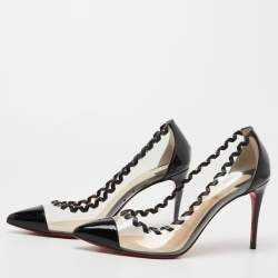 Pre Owned Christian Louboutin Black Patent Leather and PVC Lisabeth Pumps Size 37