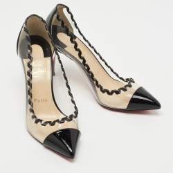 Pre Owned Christian Louboutin Black Patent Leather and PVC Lisabeth Pumps Size 37