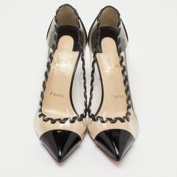 Pre Owned Christian Louboutin Black Patent Leather and PVC Lisabeth Pumps Size 37