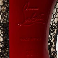 Christian Louboutin Black Lace and Suede Very Lace Peep Toe Pumps Size 36.5