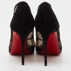 Christian Louboutin Black Lace and Suede Very Lace Peep Toe Pumps Size 36.5
