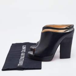 Pre Owned Christian Louboutin Black Leather Roche Slide Sandals Size 37.5