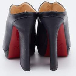 Pre Owned Christian Louboutin Black Leather Roche Slide Sandals Size 37.5
