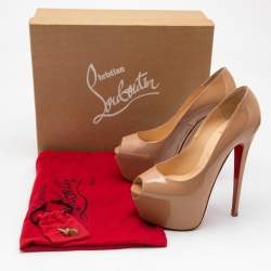 Pre Owned Christian Louboutin Beige Patent Leather Highness Pumps Size 37
