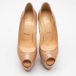 Pre Owned Christian Louboutin Beige Patent Leather Highness Pumps Size 37