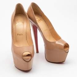 Pre Owned Christian Louboutin Beige Patent Leather Highness Pumps Size 37