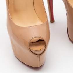 Pre Owned Christian Louboutin Beige Patent Leather Highness Pumps Size 37
