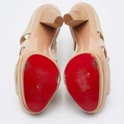 Christian Louboutin Beige Suede Cut Out Wooden Platform Sandals Size 37.5