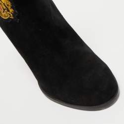 Pre Owned Christian Louboutin Black Suede Embroidered Patch Ankle Boots Size 38.5