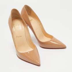 Pre Owned Christian Louboutin Beige Patent Leather So Kate Pumps Size 38