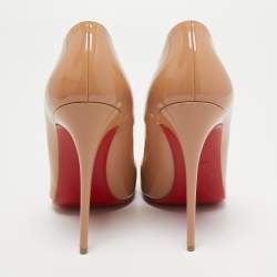 Pre Owned Christian Louboutin Beige Patent Leather So Kate Pumps Size 38