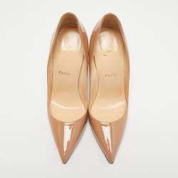 Pre Owned Christian Louboutin Beige Patent Leather So Kate Pumps Size 38