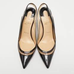 Pre Owned Christian Louboutin Black Patent Leather and PVC Paralili Slingback Pumps Size 39