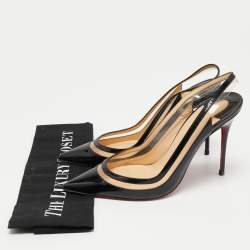 Pre Owned Christian Louboutin Black Patent Leather and PVC Paralili Slingback Pumps Size 39