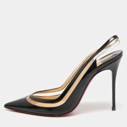 Pre Owned Christian Louboutin Black Patent Leather and PVC Paralili Slingback Pumps Size 39