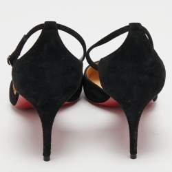 مملوكة مسبقًا Christian Louboutin Black Suede Round Toe Ankle Strap Pumps Size 39.5