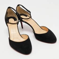 مملوكة مسبقًا Christian Louboutin Black Suede Round Toe Ankle Strap Pumps Size 39.5