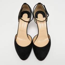 مملوكة مسبقًا Christian Louboutin Black Suede Round Toe Ankle Strap Pumps Size 39.5
