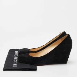 Christian Louboutin Black Suede Ron Ron Wedge Pumps Size 40