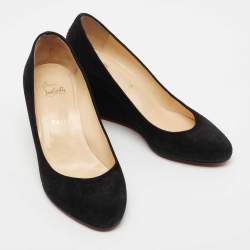 Christian Louboutin Black Suede Ron Ron Wedge Pumps Size 40