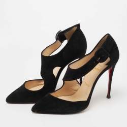 Pre Owned Christian Louboutin Black Suede Sharpetta Pumps Size 38.5