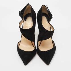 Pre Owned Christian Louboutin Black Suede Sharpetta Pumps Size 38.5