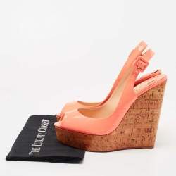 Christian Louboutin Peach Patent Leather Une Plume Wedge Sandals Size 40.5