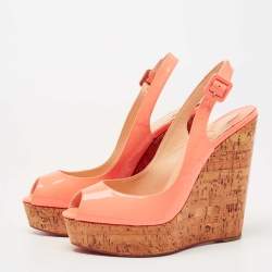 Christian Louboutin Peach Patent Leather Une Plume Wedge Sandals Size 40.5