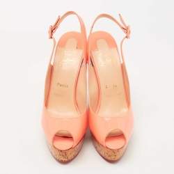 Christian Louboutin Peach Patent Leather Une Plume Wedge Sandals Size 40.5