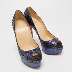 Christian Louboutin Metallic Blue Python Lady Peep Toe Pumps Size 37