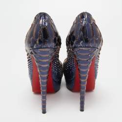 Christian Louboutin Metallic Blue Python Lady Peep Toe Pumps Size 37