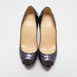 Christian Louboutin Metallic Blue Python Lady Peep Toe Pumps Size 37
