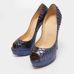 Christian Louboutin Metallic Blue Python Lady Peep Toe Pumps Size 37