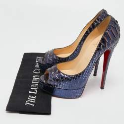 Christian Louboutin Metallic Blue Python Lady Peep Toe Pumps Size 37