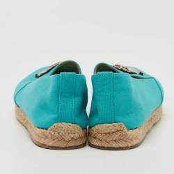 Christian Louboutin Aqua Blue Canvas Gala Embroidered Crest Espadrille Flats Size 40