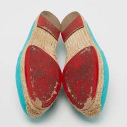 Christian Louboutin Aqua Blue Canvas Gala Embroidered Crest Espadrille Flats Size 40