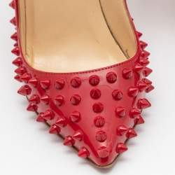 Pre Owned Christian Louboutin Red Patent Leather Pigalle Spike Pumps Size 37.5