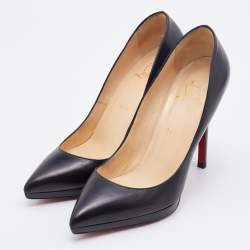 Pre Owned Christian Louboutin Black Leather Pointed Toe Pigalle Plato Pumps Size 37.5