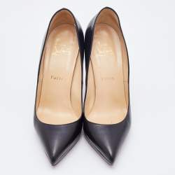 Pre Owned Christian Louboutin Black Leather Pointed Toe Pigalle Plato Pumps Size 37.5