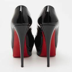 Pre Owned Christian Louboutin Black Patent Leather Lady Peep Pumps Size 38.5