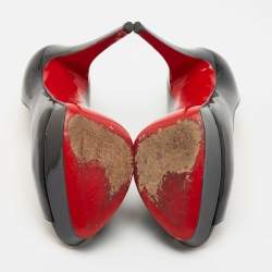 Pre Owned Christian Louboutin Black Patent Leather Lady Peep Pumps Size 38.5