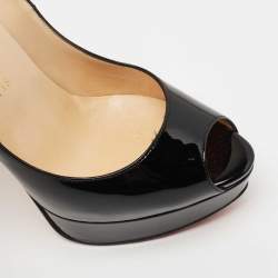 Pre Owned Christian Louboutin Black Patent Leather Lady Peep Pumps Size 38.5