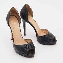 Pre Owned Christian Louboutin Black Leather Armadillo Peep Toe Platform Pumps Size 36