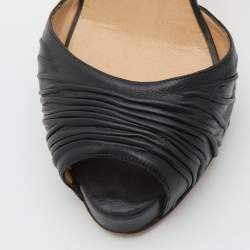 Pre Owned Christian Louboutin Black Leather Armadillo Peep Toe Platform Pumps Size 36
