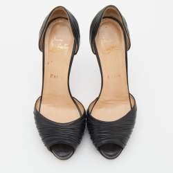 Pre Owned Christian Louboutin Black Leather Armadillo Peep Toe Platform Pumps Size 36
