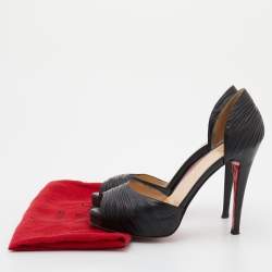 Pre Owned Christian Louboutin Black Leather Armadillo Peep Toe Platform Pumps Size 36