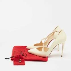 مملوكة مسبقًا Christian Louboutin Off White Patent Leather Jumping D'orsay Pumps Size 38