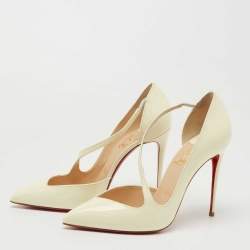 مملوكة مسبقًا Christian Louboutin Off White Patent Leather Jumping D'orsay Pumps Size 38
