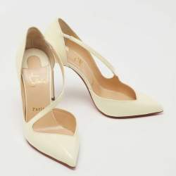 مملوكة مسبقًا Christian Louboutin Off White Patent Leather Jumping D'orsay Pumps Size 38